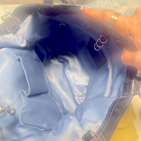 Coach Navy Blue Patent Leather Perforated Signature Audrey Andie Bag EUC - Picture 7 of 14